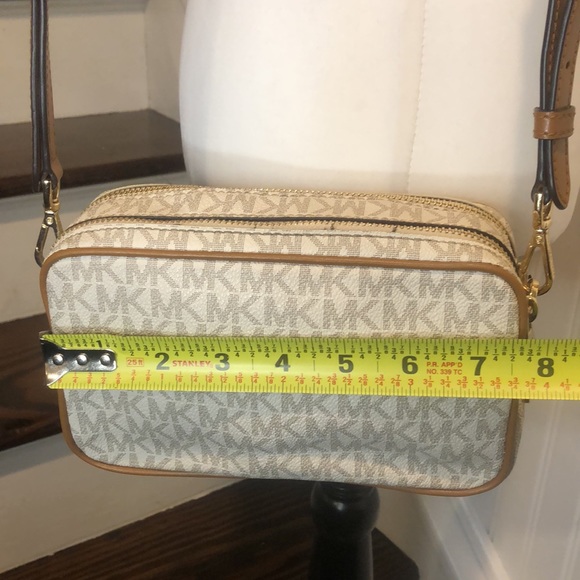 MICHAEL KORS White Leather MK Monogram Jet Set Tote Crossbody Shoulder Body - Picture 13 of 17